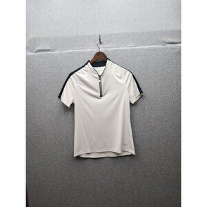 Greg Norman White & Black Short Sleeve Polo Shirt W/ Gold Zipper Accent Womens M